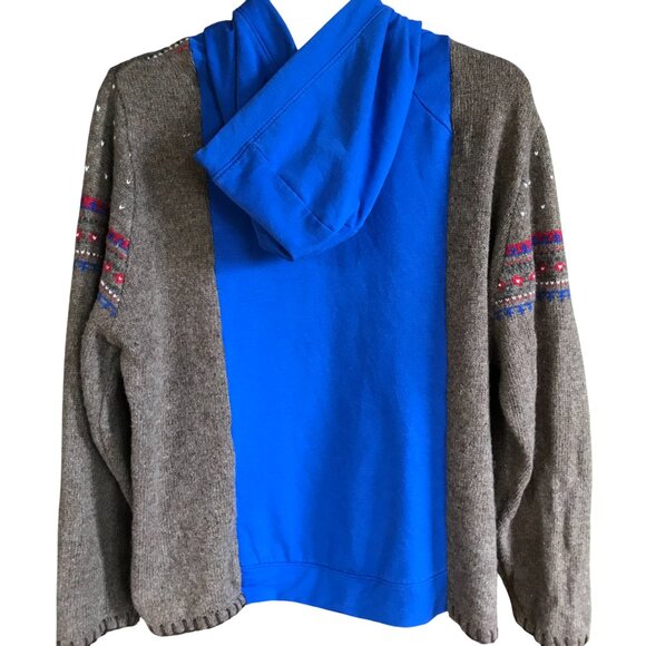 Upcycled Hoodie, Reindeer Sweater Sleeves, L-XL: Christmas Sweatshirt Jacket - Picture 2 of 12